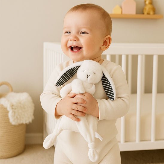doudou lapin lovely dans les bras du bébé