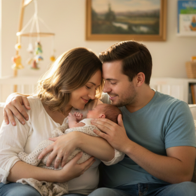 bébé nouveau né dans les bras de ses parents