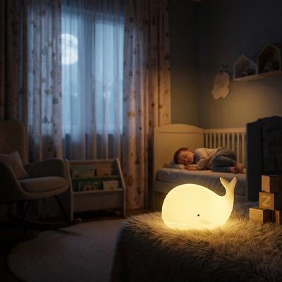 Enfant endormi avec veilleuse baleine molly