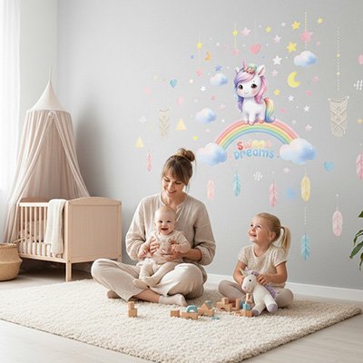 Ambiance féérique avec les Stickers muraux licorne