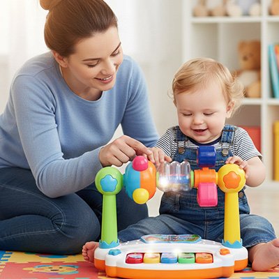 Bébé et maman jouent avec le Piano bebe 