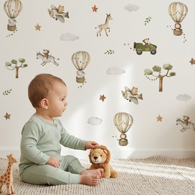 Bébé s'imagine des histoires devant ses Stickers muraux 