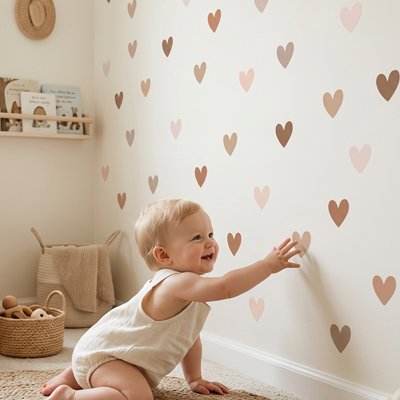 Bébé touche les Stickers muraux en forme de coeur