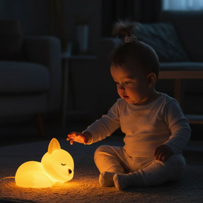 bébé touche sa veilleuse renard foxy