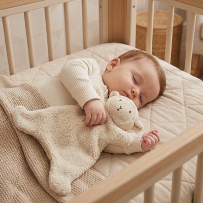 Doudou bebe serré contre le coeur du bambin