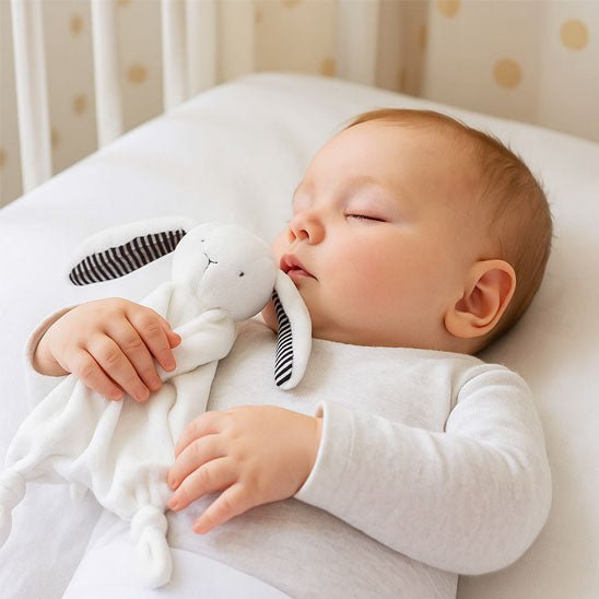 bébé endormi avec son doudou lapin lovely