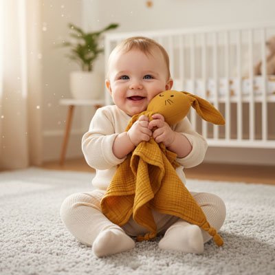 Doudou lapin parfait pour le câlin avec bébé