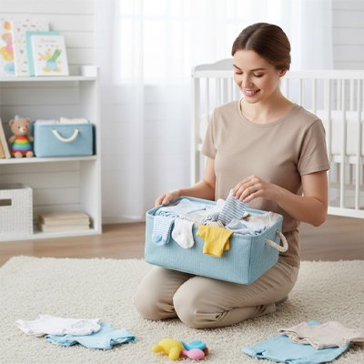 les Paniers de rangement bebe bleu pour le linge