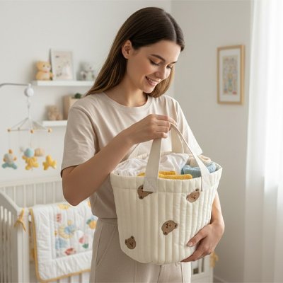 Maman avec le Panier de rangement pour bebe 