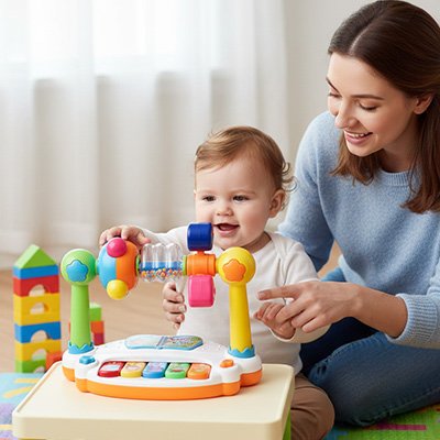 Maman et bébé devant le Piano bebe 