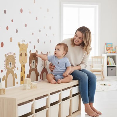 Maman et bébé regardent les Stickers muraux enfant  