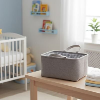 Panier de rangement bébé gris pour les vêtements 