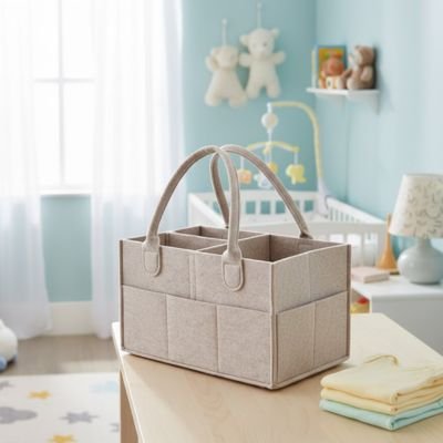 Panier rangement bebe beige parfait pour la chambre