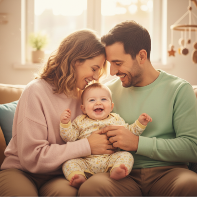 papa et maman heureux avec leur bébé