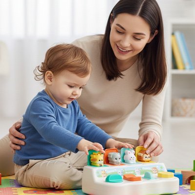 Petit garçon avec sa maman et son Piano bebe 