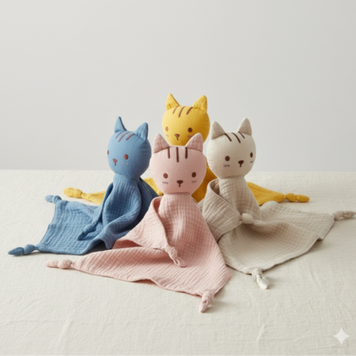 Présentation des différentes couleurs du doudou chat