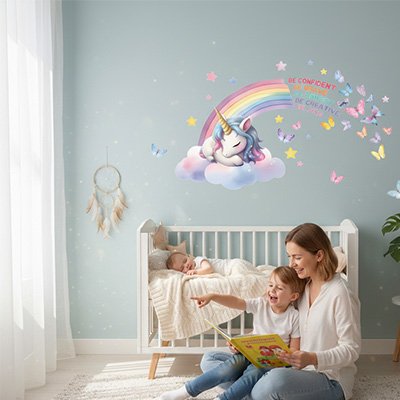 Stickers muraux licorne qui encourage les histoires imaginaires