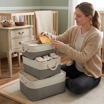 Une chambre bien rangé grâce au Panier rangement bébé