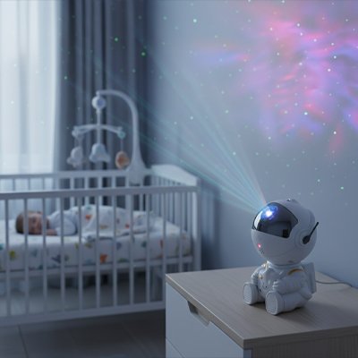 La Veilleuse Astronaute Ambiance Magique dans une chambre de bébé