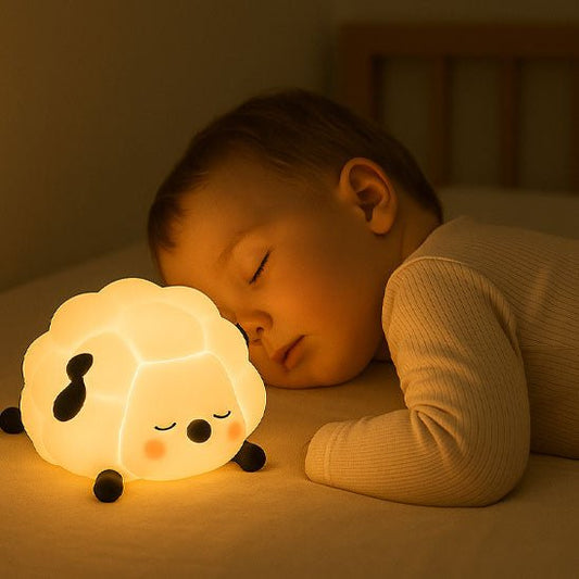 enfant endormie avec sa veilleuse mouton loop